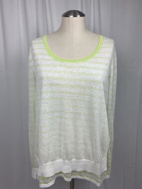 PURE Collection Women’s Linen Blend Striped Layered Sweater Lime Green US6 UK12